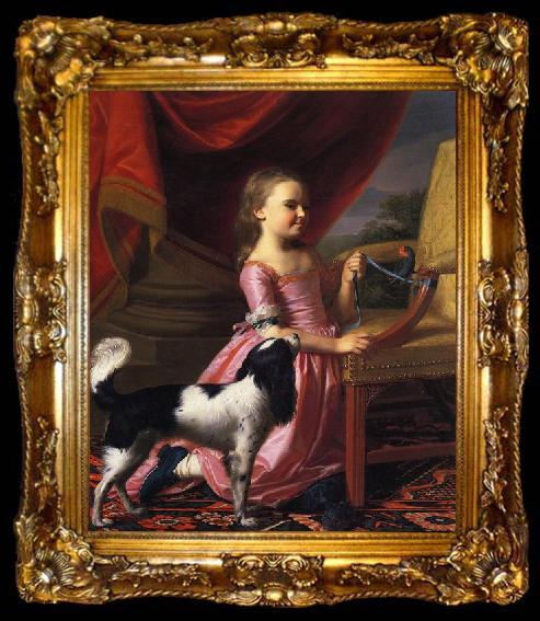 framed  John Singleton Copley Young lady with a Bird and dog, ta009-2